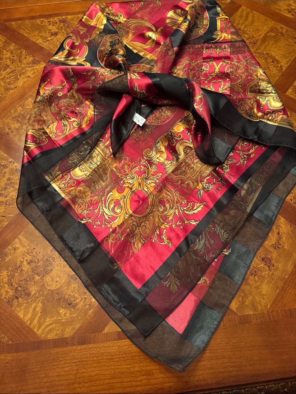 Luxury Red & Black Printed Silk Scarf